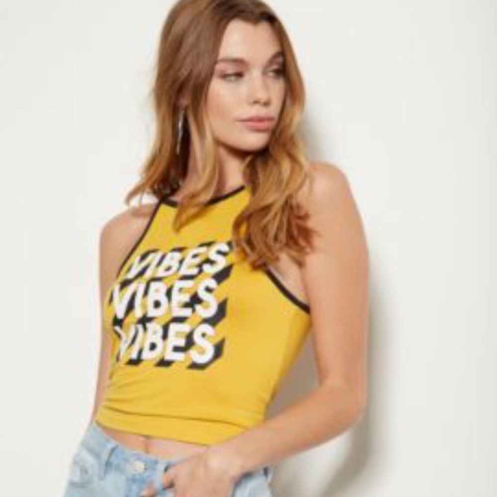 “Vibes Vibes Vibes” Never Worn Yellow Tank Top